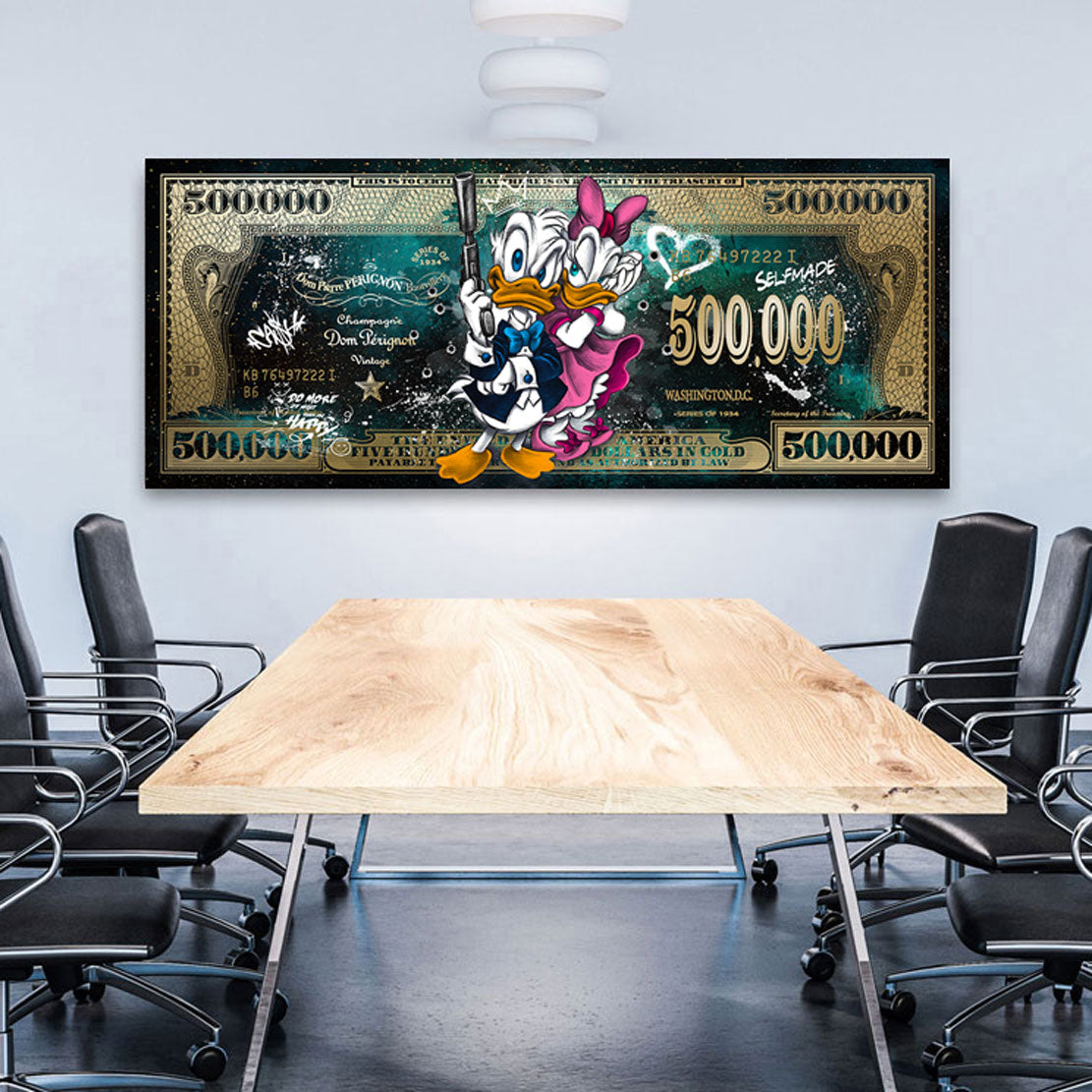 Wandbild Donald & Daisy Duck Dollar Green Style