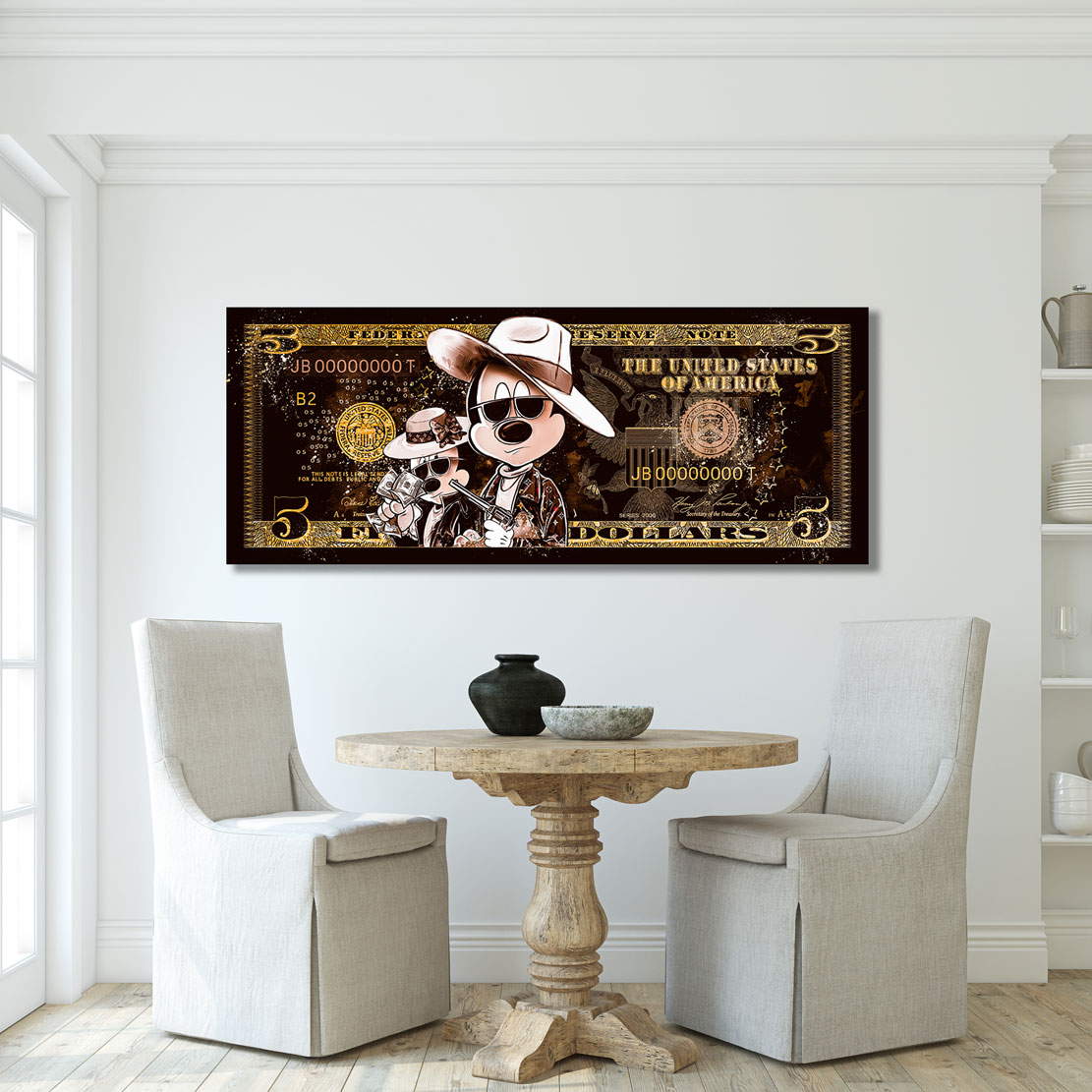Leinwandbild Minnie Micky Bonnie & Clyde Dollar Retro Style