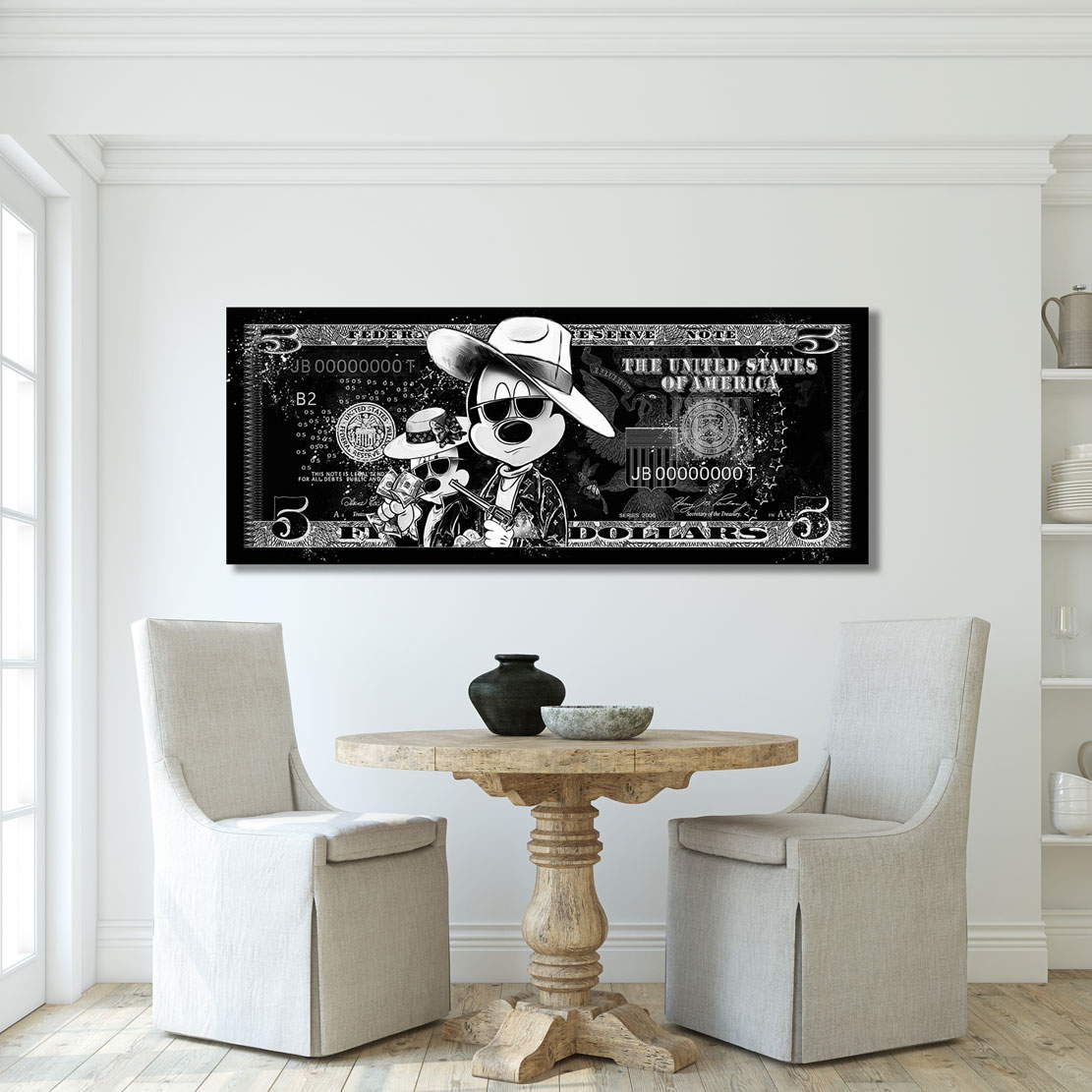 Leinwandbild Bonnie & Clyde Micky Dollar Black Style
