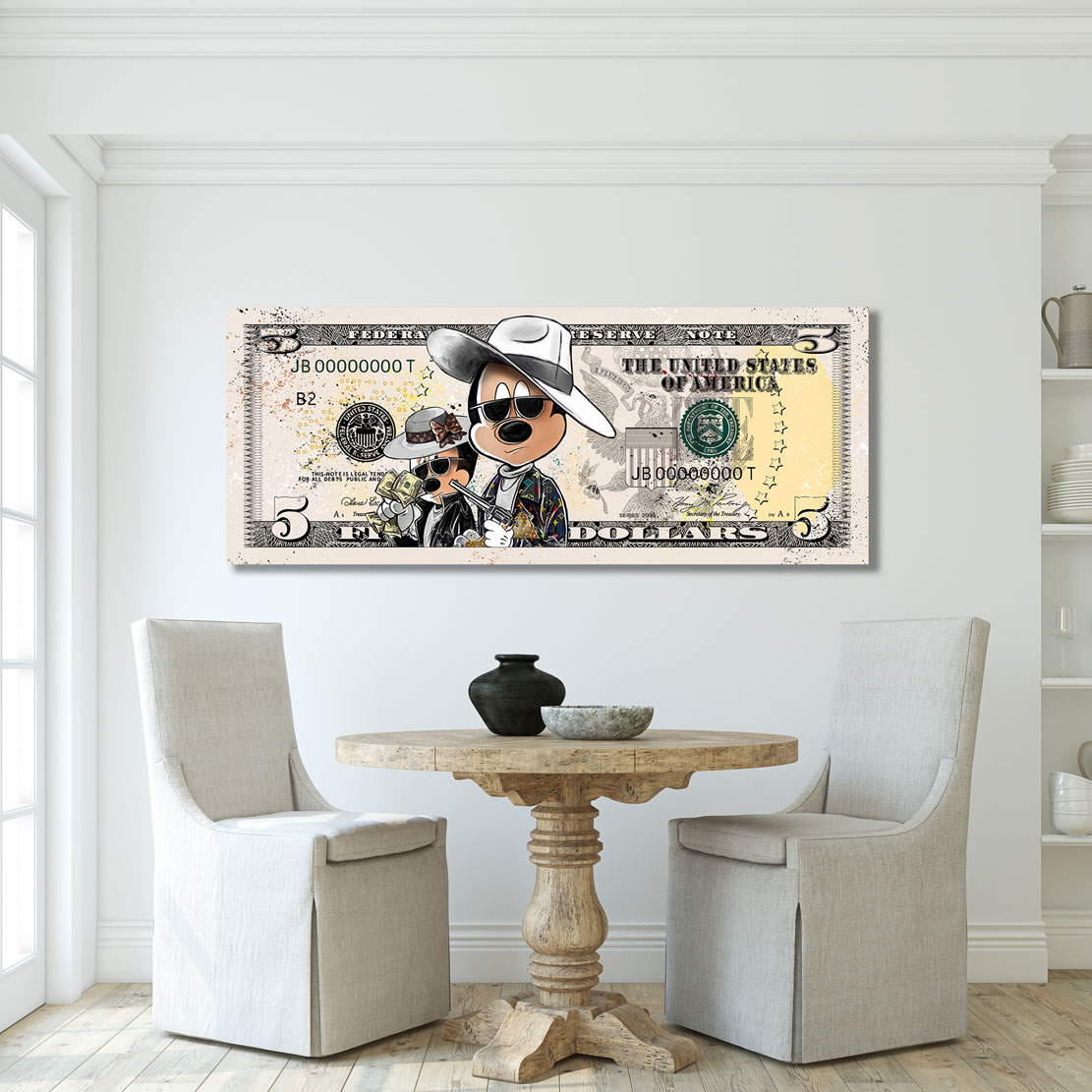 Leinwandbild Micky & Minni als Bonnie & Clyde Dollar Pop Art Style