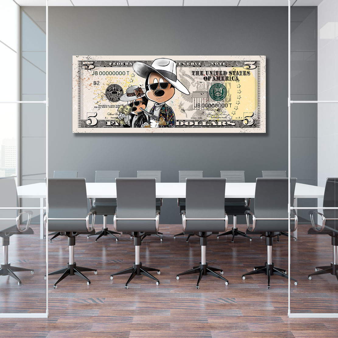 Leinwandbild Micky & Minni als Bonnie & Clyde Dollar Pop Art Style