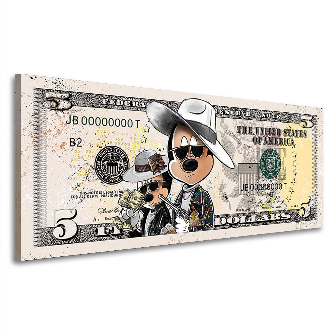 Leinwandbild Micky & Minni als Bonnie & Clyde Dollar Pop Art Style