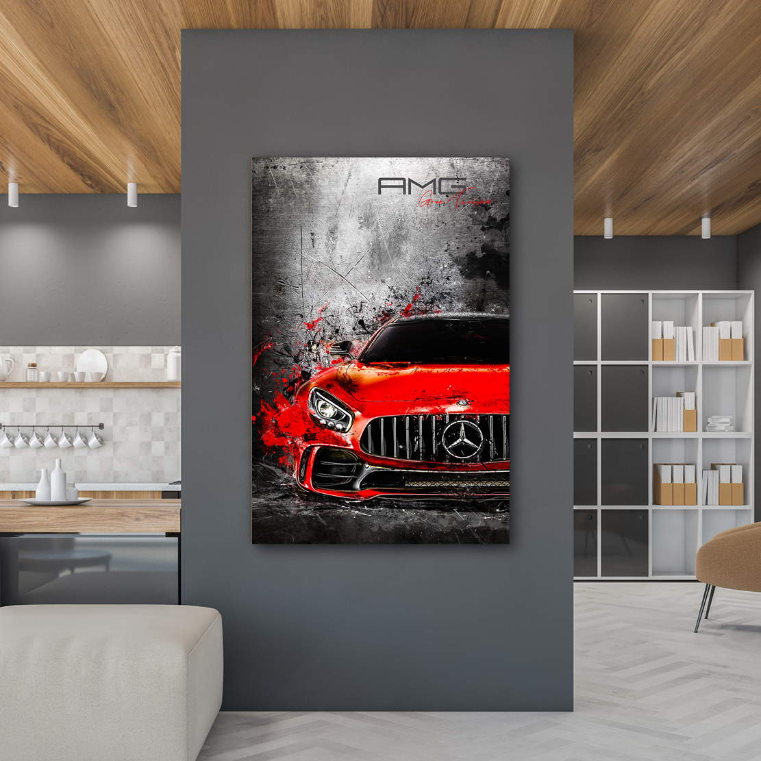 Auto Leinwandbild Mercedes AMG GT Red Modern