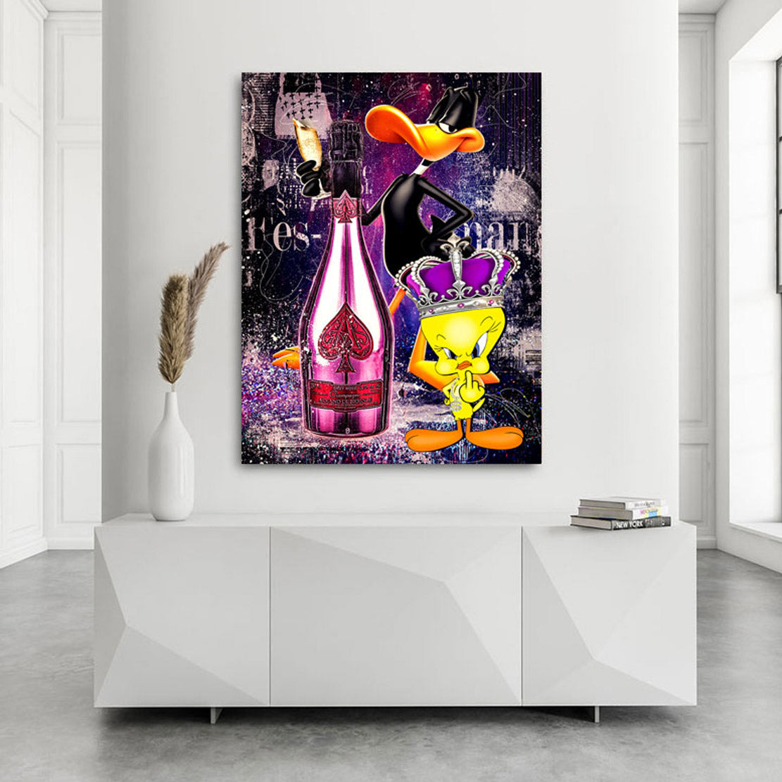 Pop Art Wandbild Tweety und Duffy Champagner Style