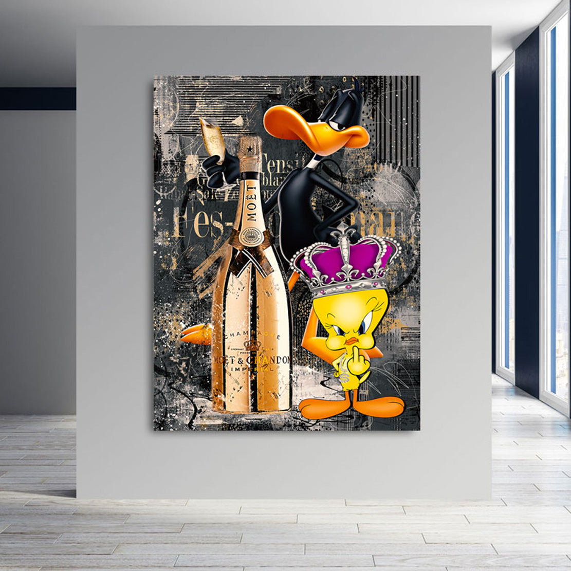 Pop Art Wandbild Tweety und Duffy Champagner Lifestyle