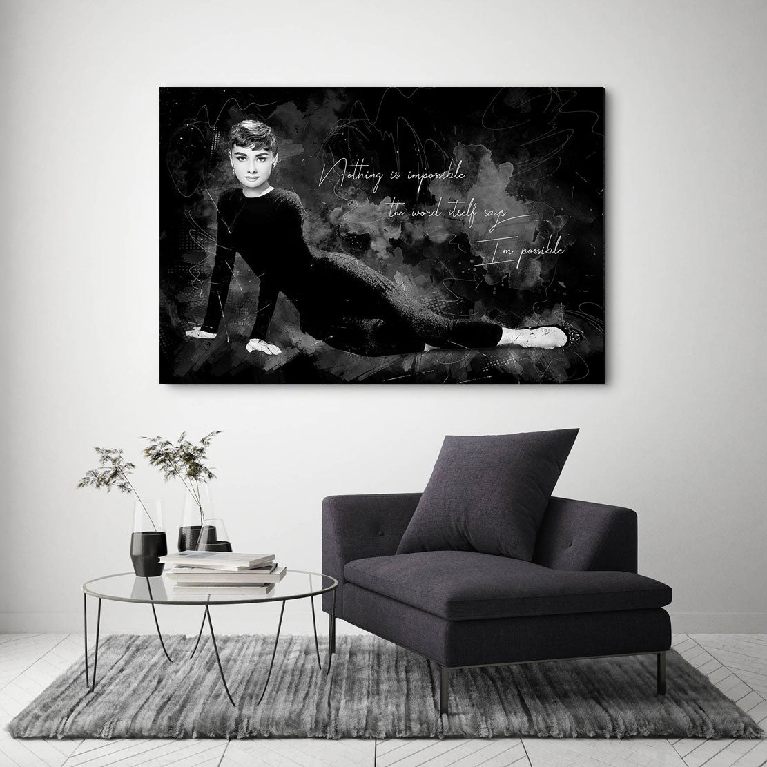 Wandbild Audrey Hepburn Zitate Black and White