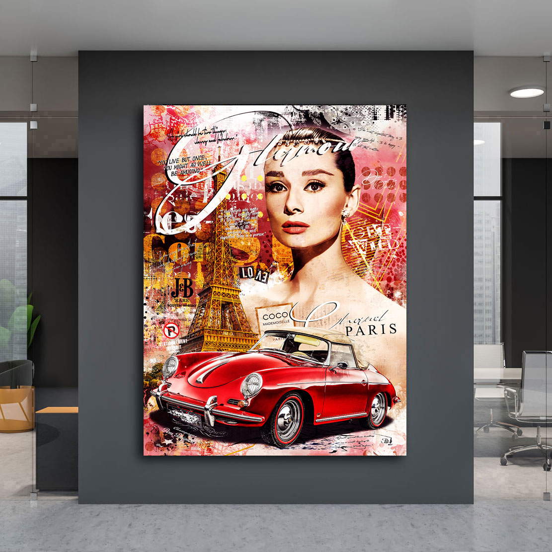Leinwandbild Audrey Hepburn Porsche Pop Art