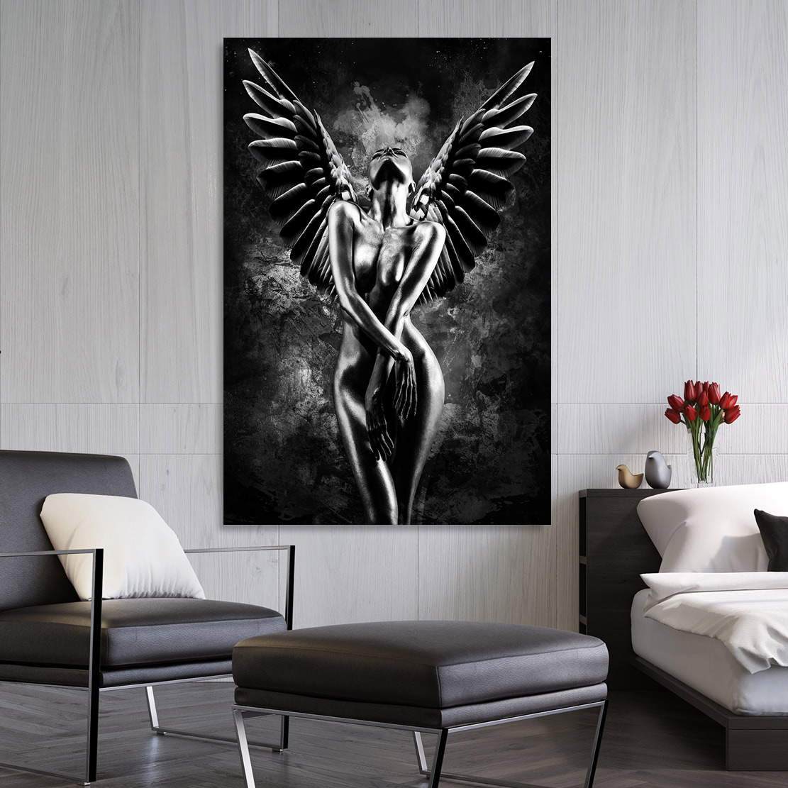 Leinwandbild Sensual Angel Black and White Abstrakt