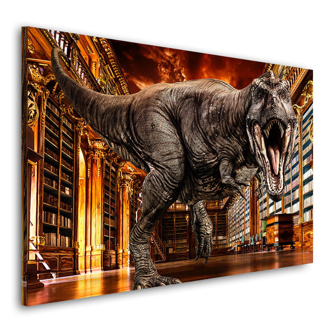 Wandbild T Rex Bibliothek
