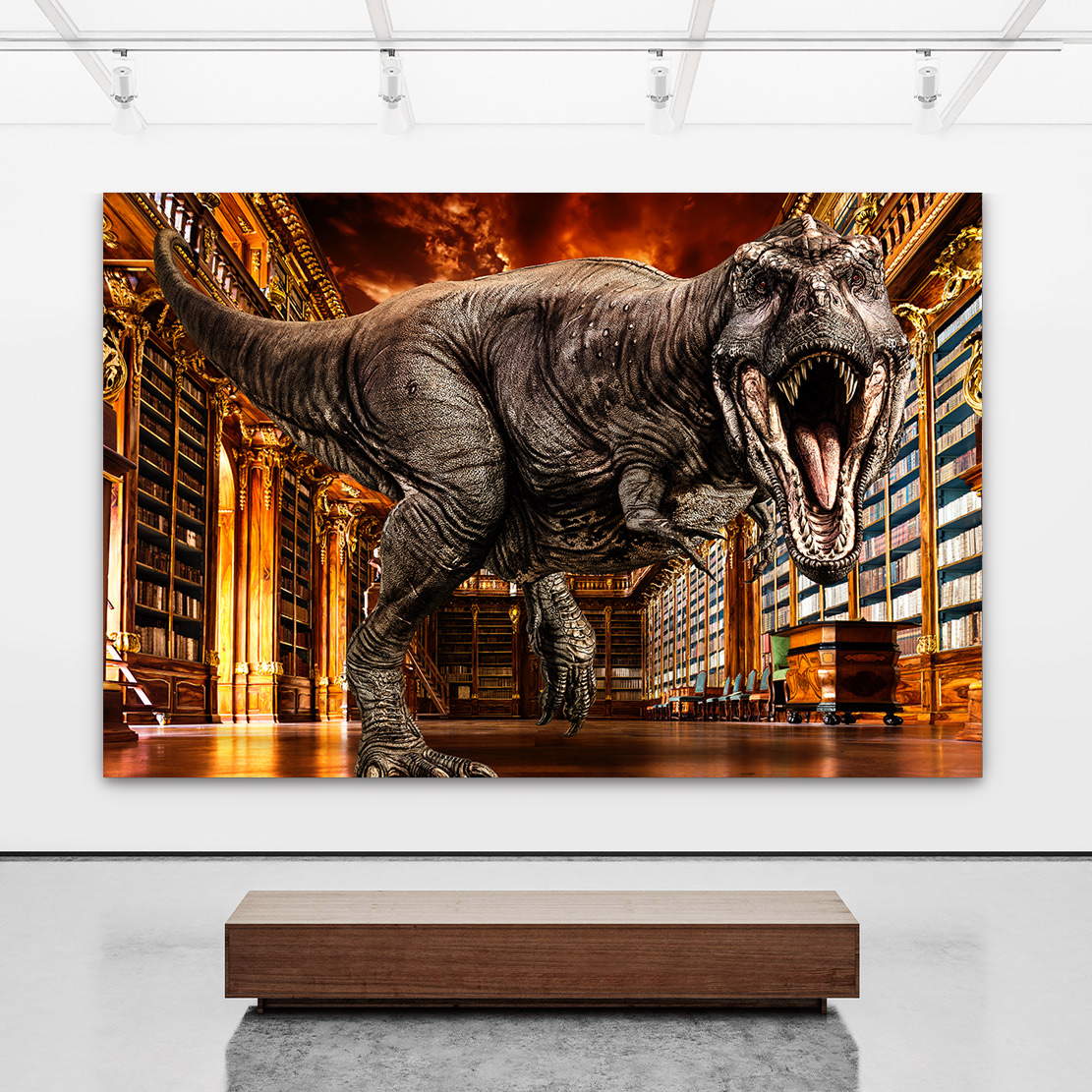 Wandbild T Rex Bibliothek