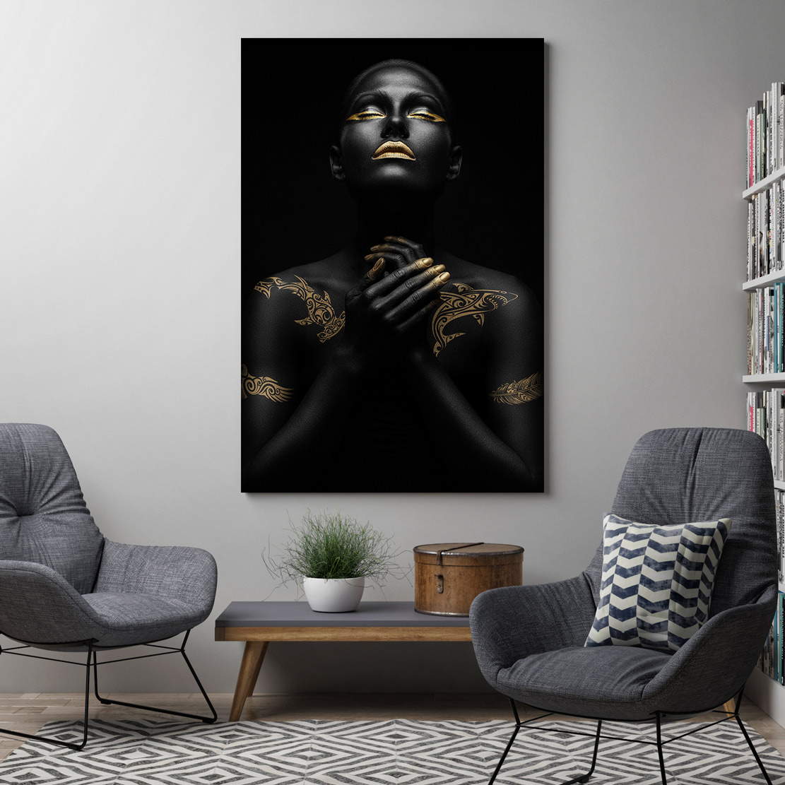 Wandbild sensual Maori Woman Gold Style