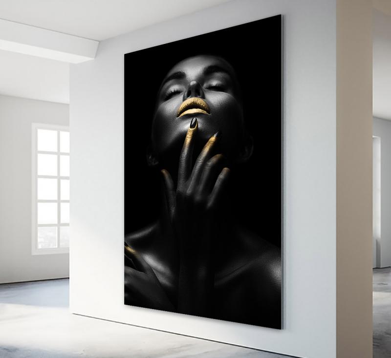 Wandbild sensual dark Woman gold Lips