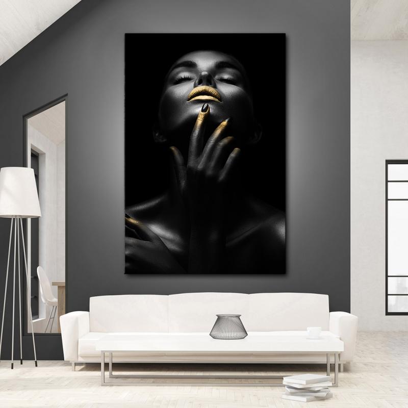 Wandbild sensual dark Woman gold Lips