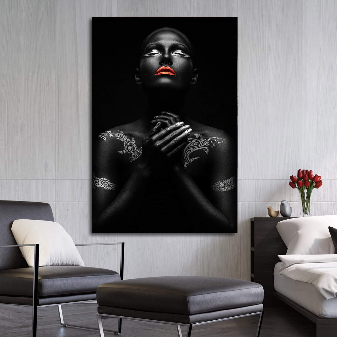 Wandbild sensual Maori Woman red Lips