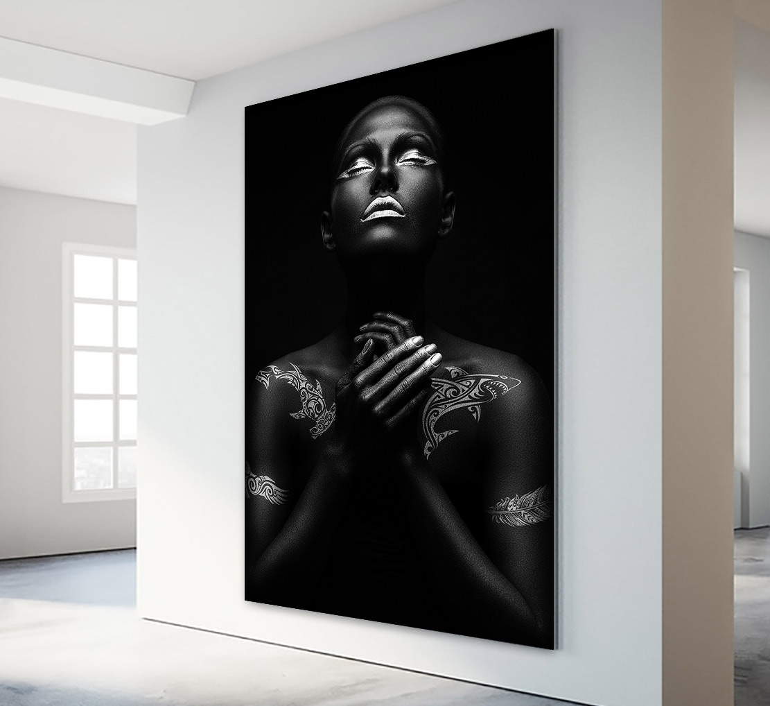 Wandbild sensual Maori Woman Silver Style