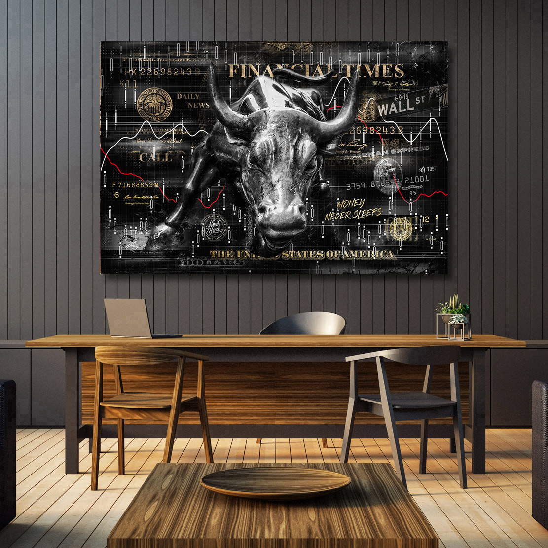 Wandbild Leinwandbild Wallstreet Stier Pop Art Motivation