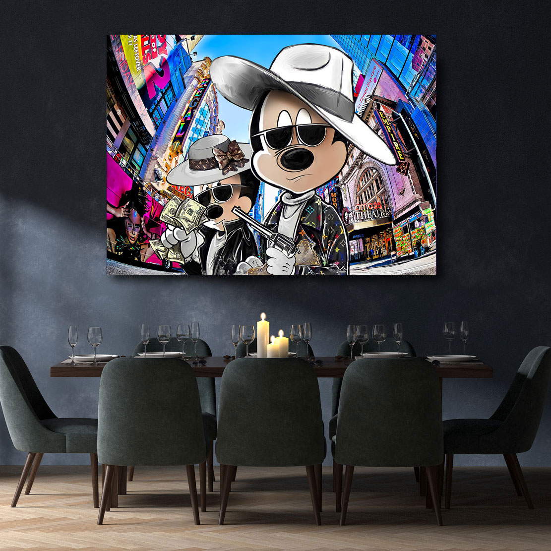 Leinwandbild Micky & Minnie Maus Bonnie & Clyde in Town