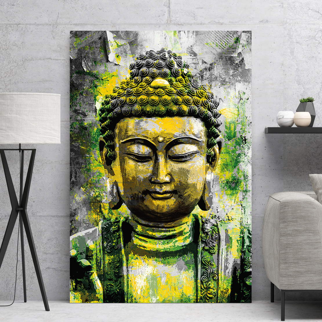 Wandbild Leinwandbild Buddha Green Paint