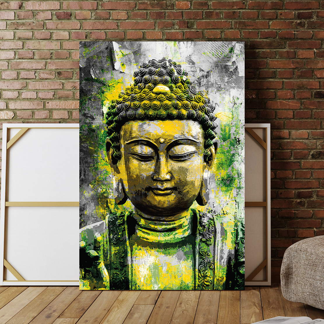Wandbild Leinwandbild Buddha Green Paint