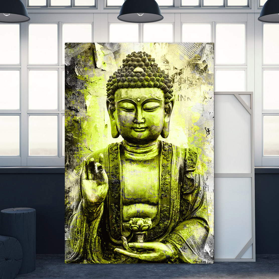 Wandbild Leinwandbild Buddha green Style