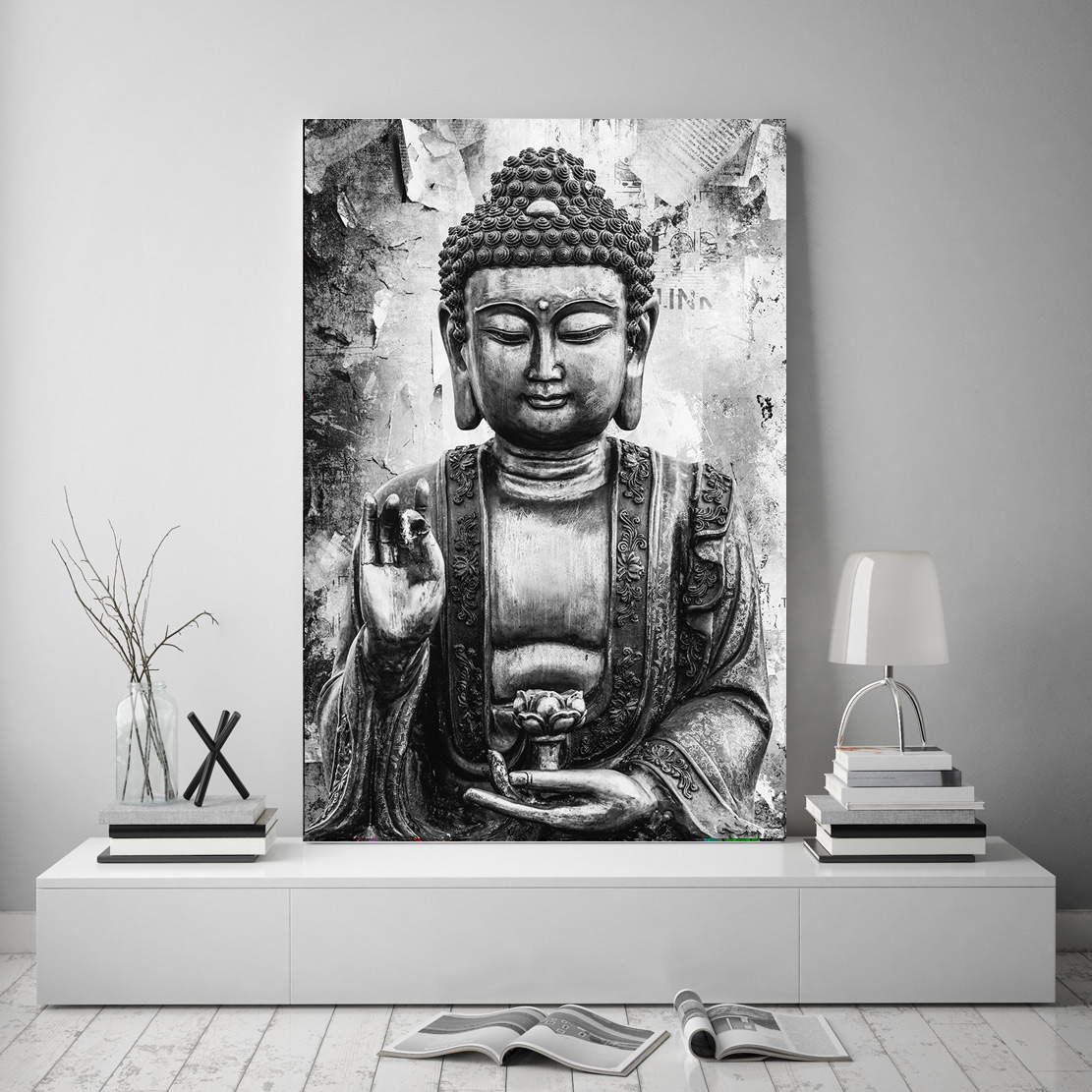 Wandbild Buddha black and white style