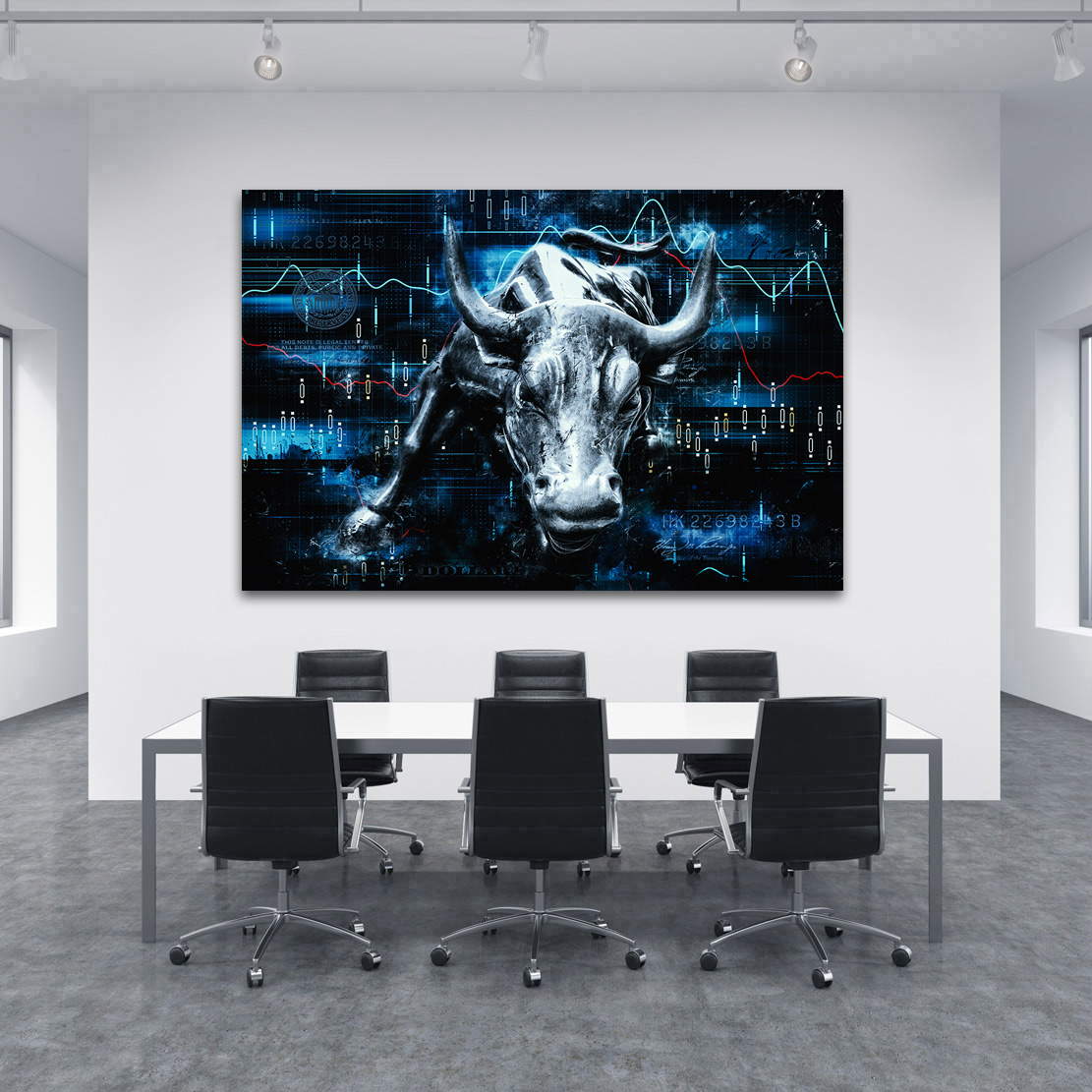 Wandbild Leinwandbild Börse Stier abstrakt blue