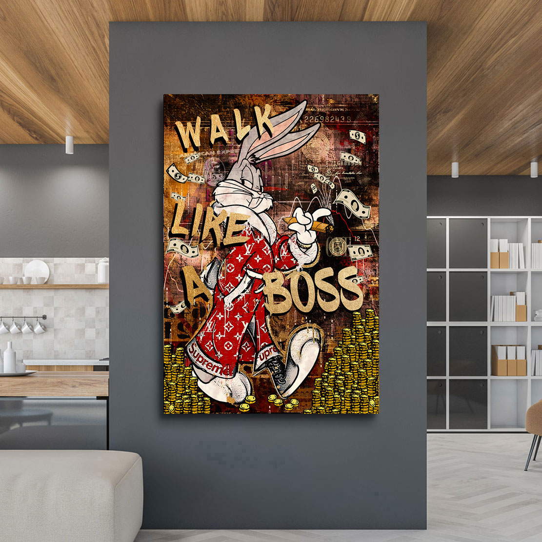 Leinwandbild Mr. Bunny Walk like a Boss Vintage Style