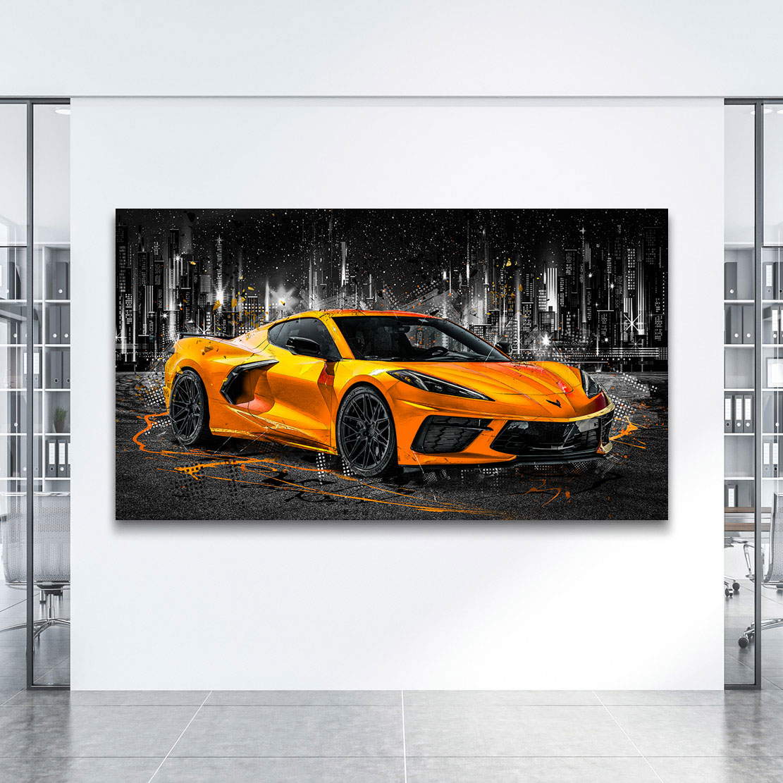 Auto Leinwandbild Chevrolet Corvette Orange Style