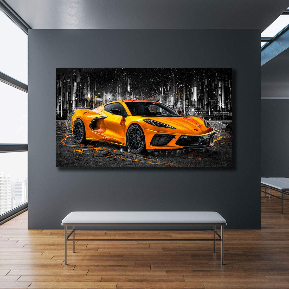 Auto Leinwandbild Chevrolet Corvette Orange Style