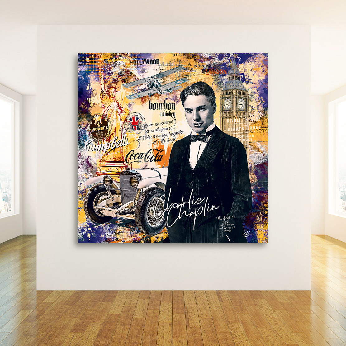 Leinwandbild Charlie Chaplin Pop Art Blue Style