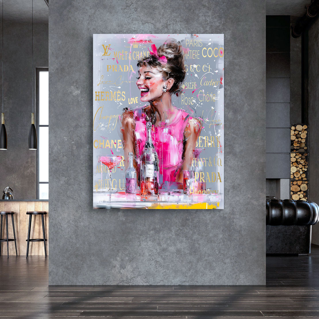 Audrey Hepburn Pink Elegance Wandbild