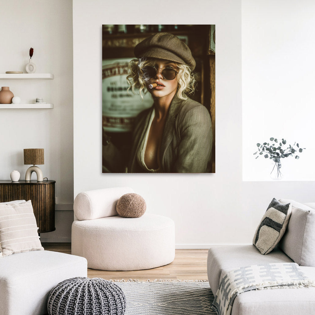 Vintage Lady mit Zigarre Wandbild