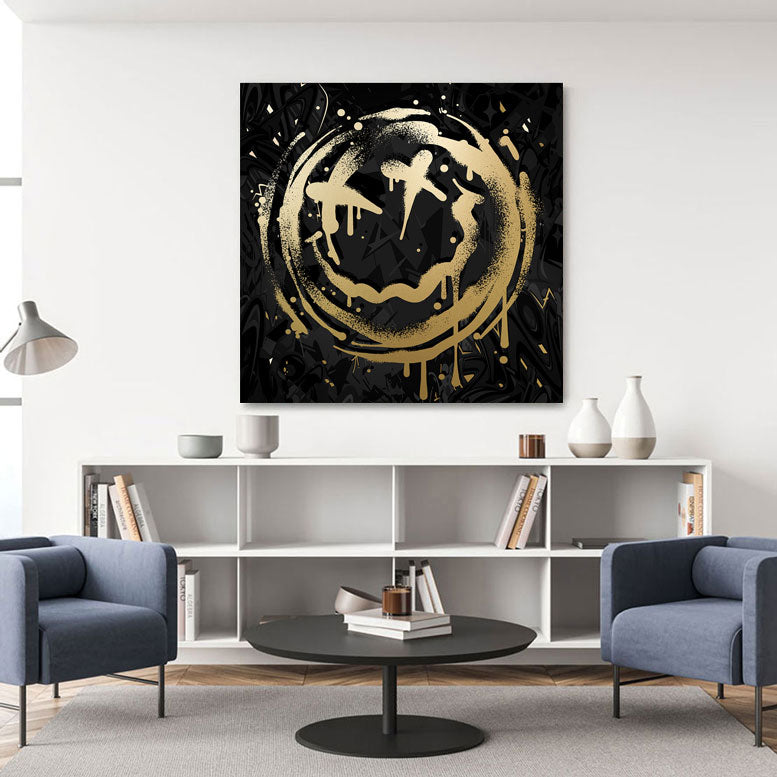 Pop Art Wandbild Smiley Abstrakt Gold Style