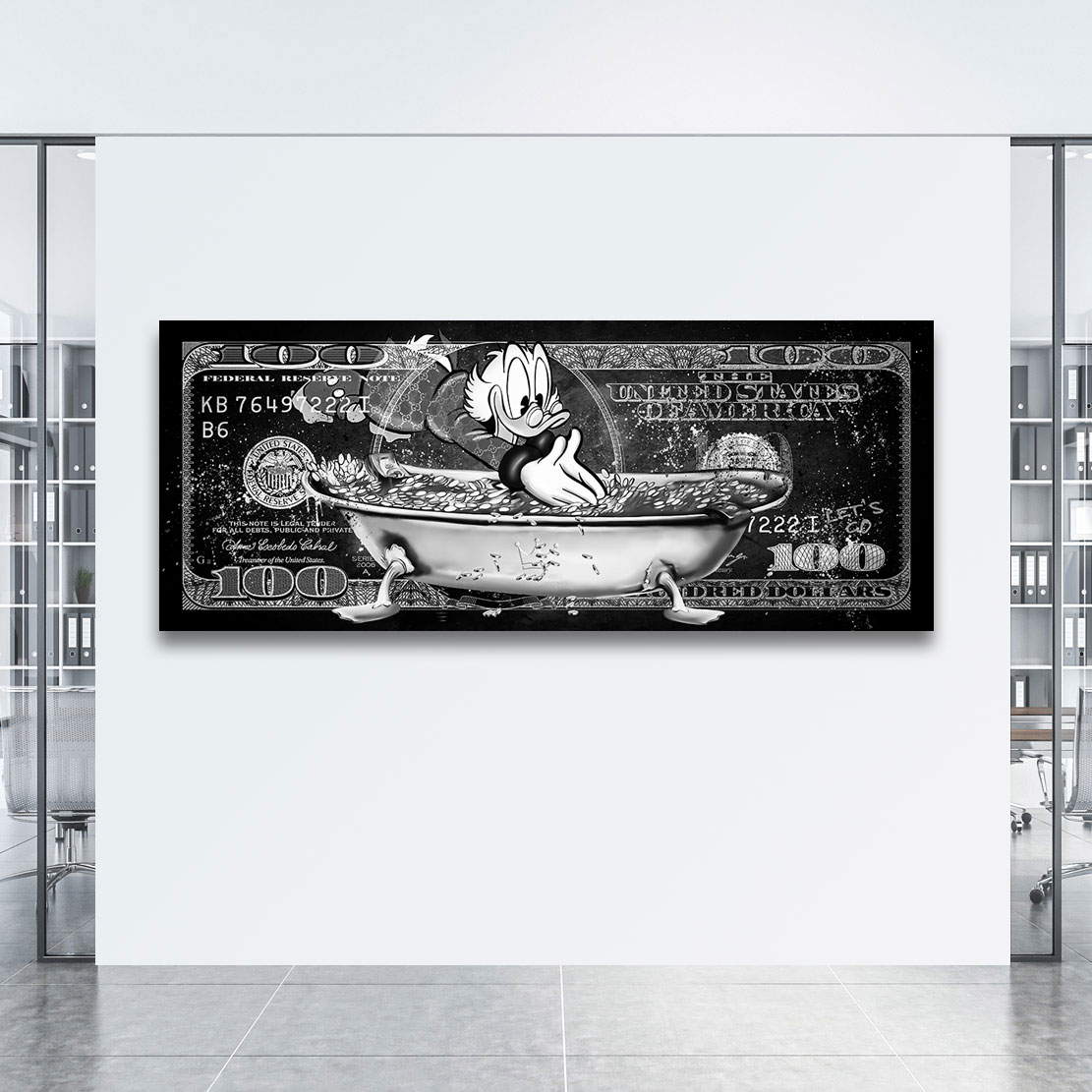 Leinwandbild Dagobert Dollar Money Pool Black and White