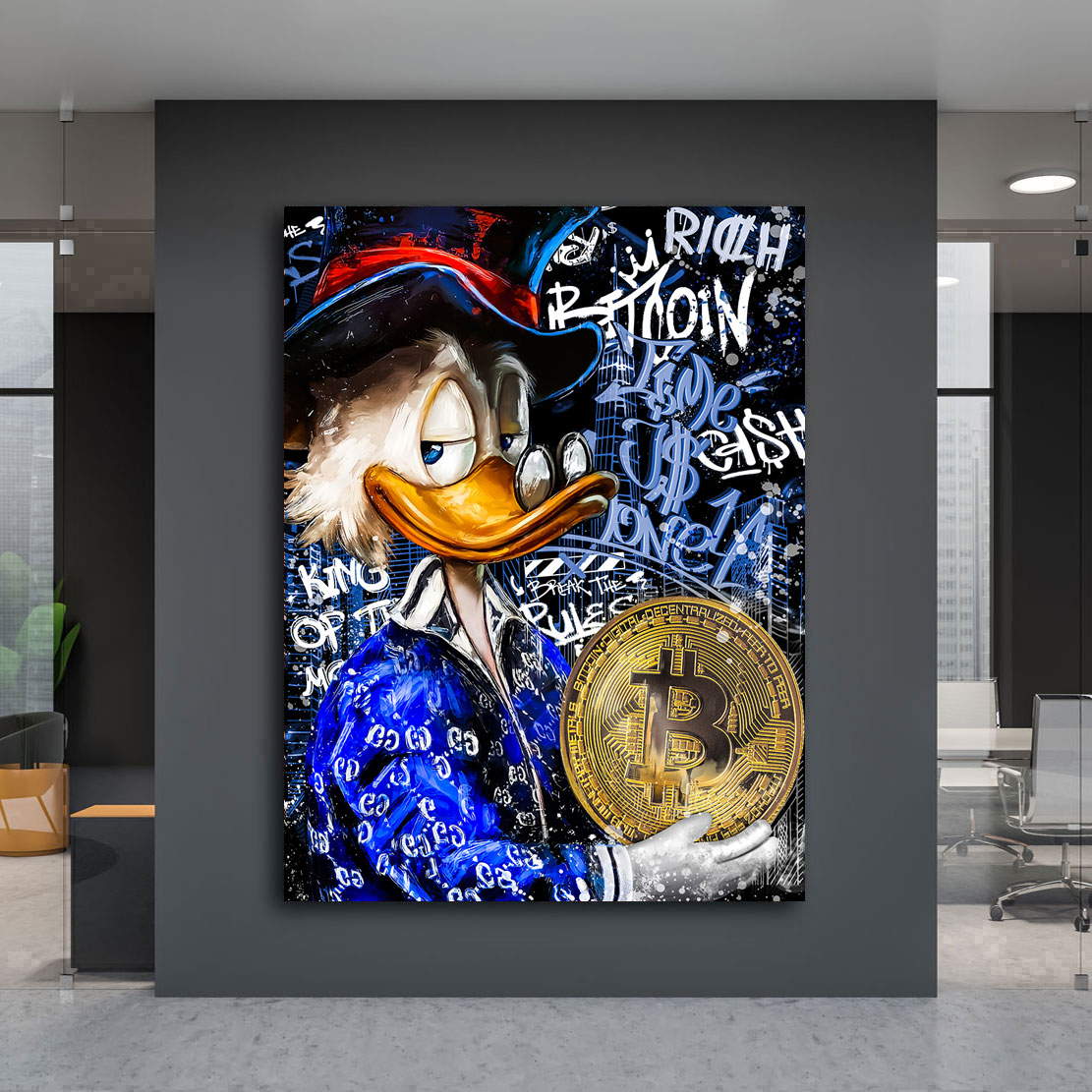 Leinwandbild Dagobert Bitcoin Graffiti Blue Style