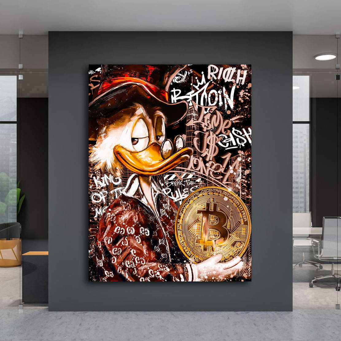 Leinwandbild Dagobert Bitcoin Retro Graffiti Style