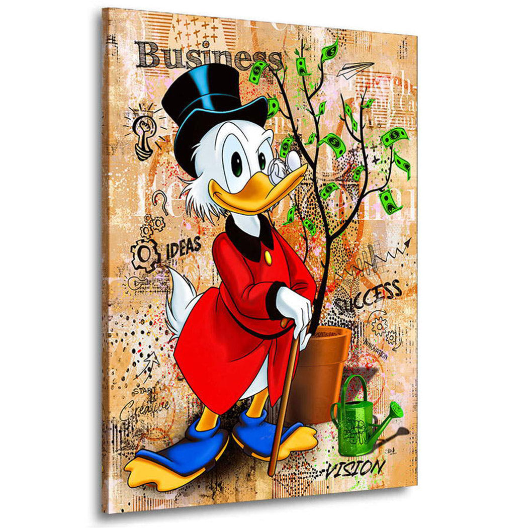 Leinwandbild Dagobert Duck Geldbaum Retro Style