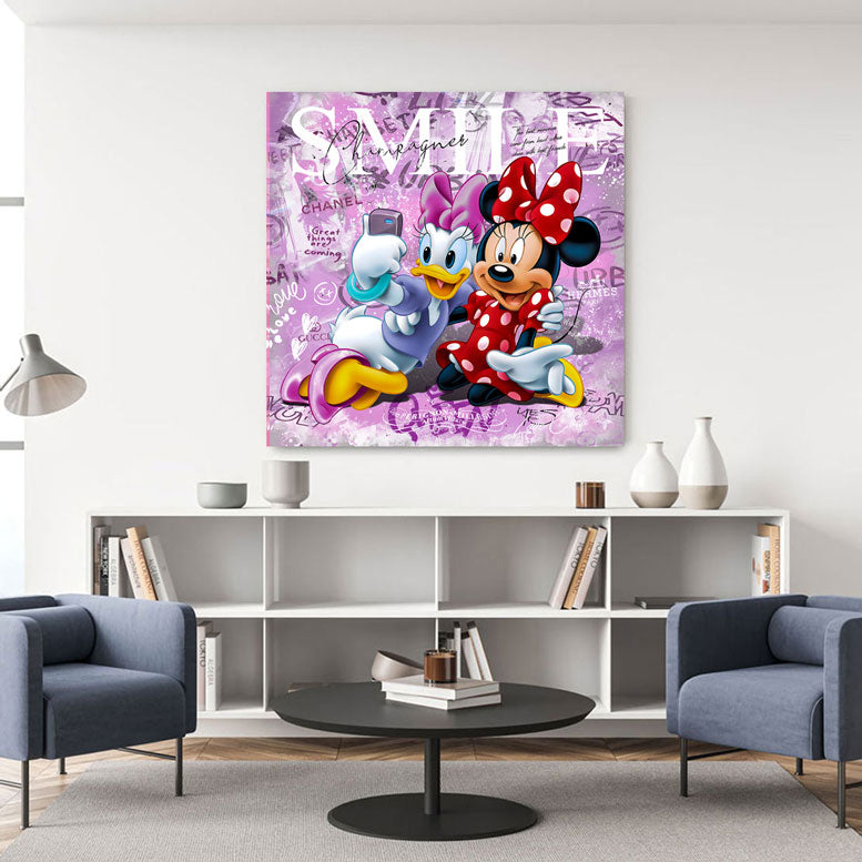 Pop Art Wandbild Daisy & Minnie Maus Selfie Time