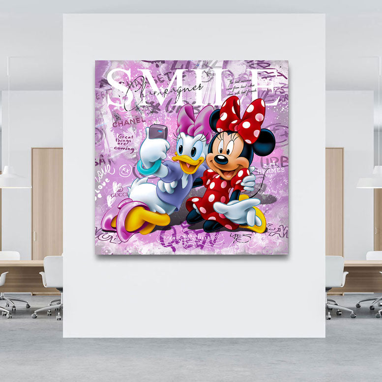 Pop Art Wandbild Daisy & Minnie Maus Selfie Time