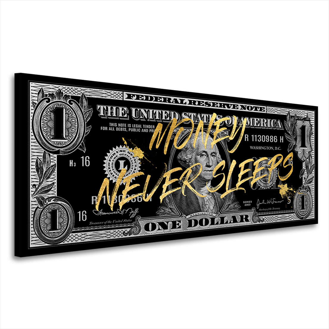 Wandbild Leinwandbild One Dollar Money never sleeps Silver