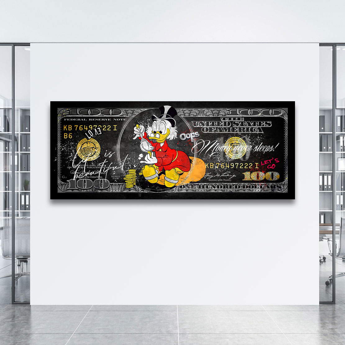 Leinwandbild Dagobert Dollar Life is beautiful Black Pop Art Style