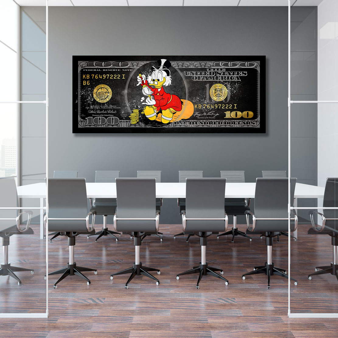 Leinwandbild Dagobert 100 Dollar Pop Art