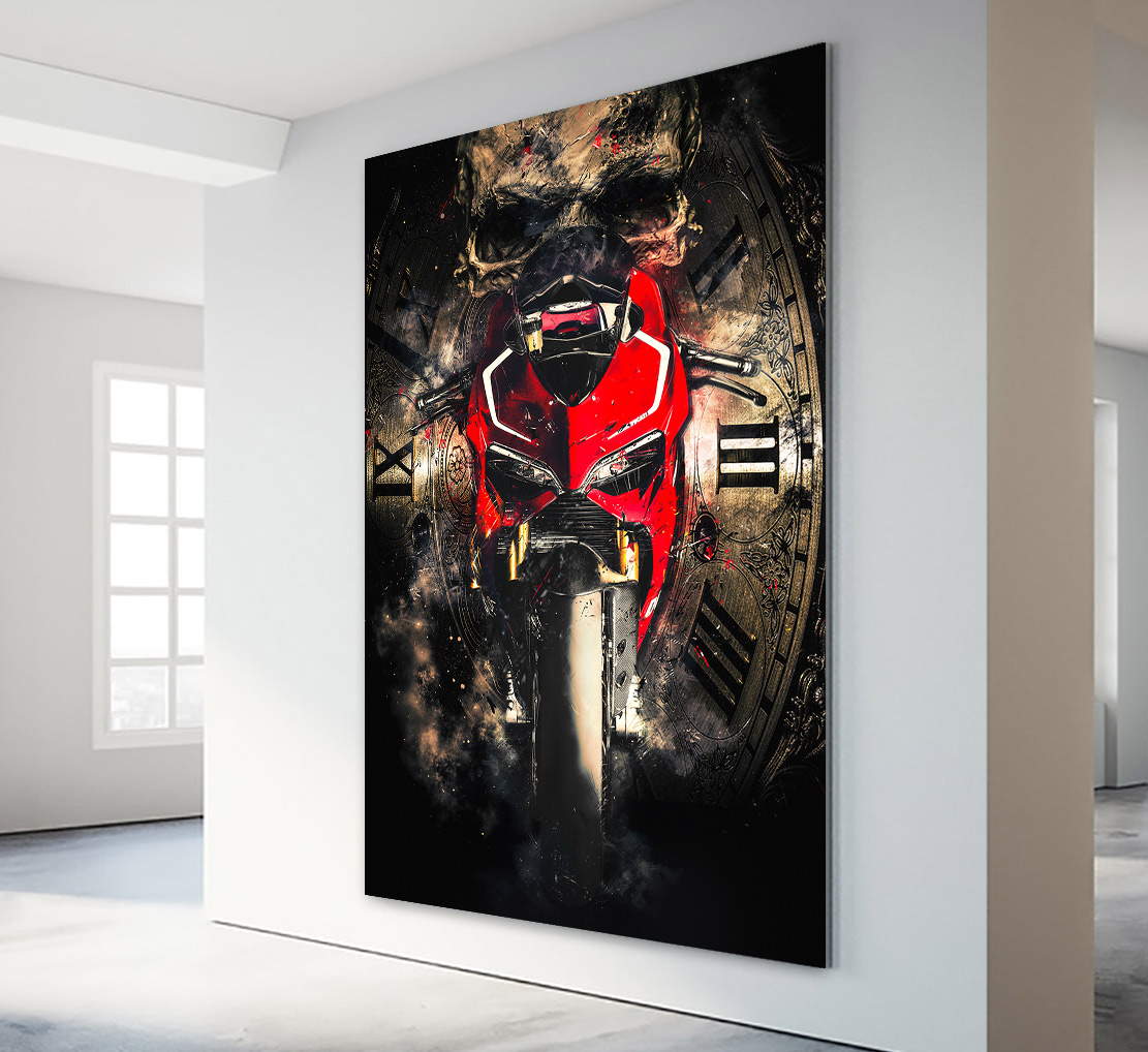 Wandbild Leinwandbild Ducati Panigale abstrakt mit Totenkopf