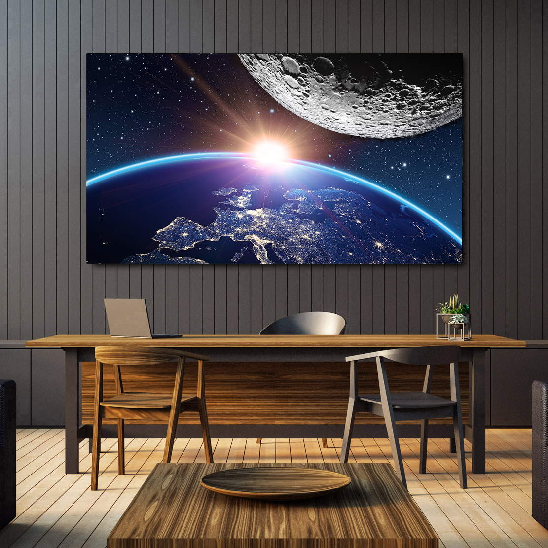 Wandbild Planet Erde und Mond