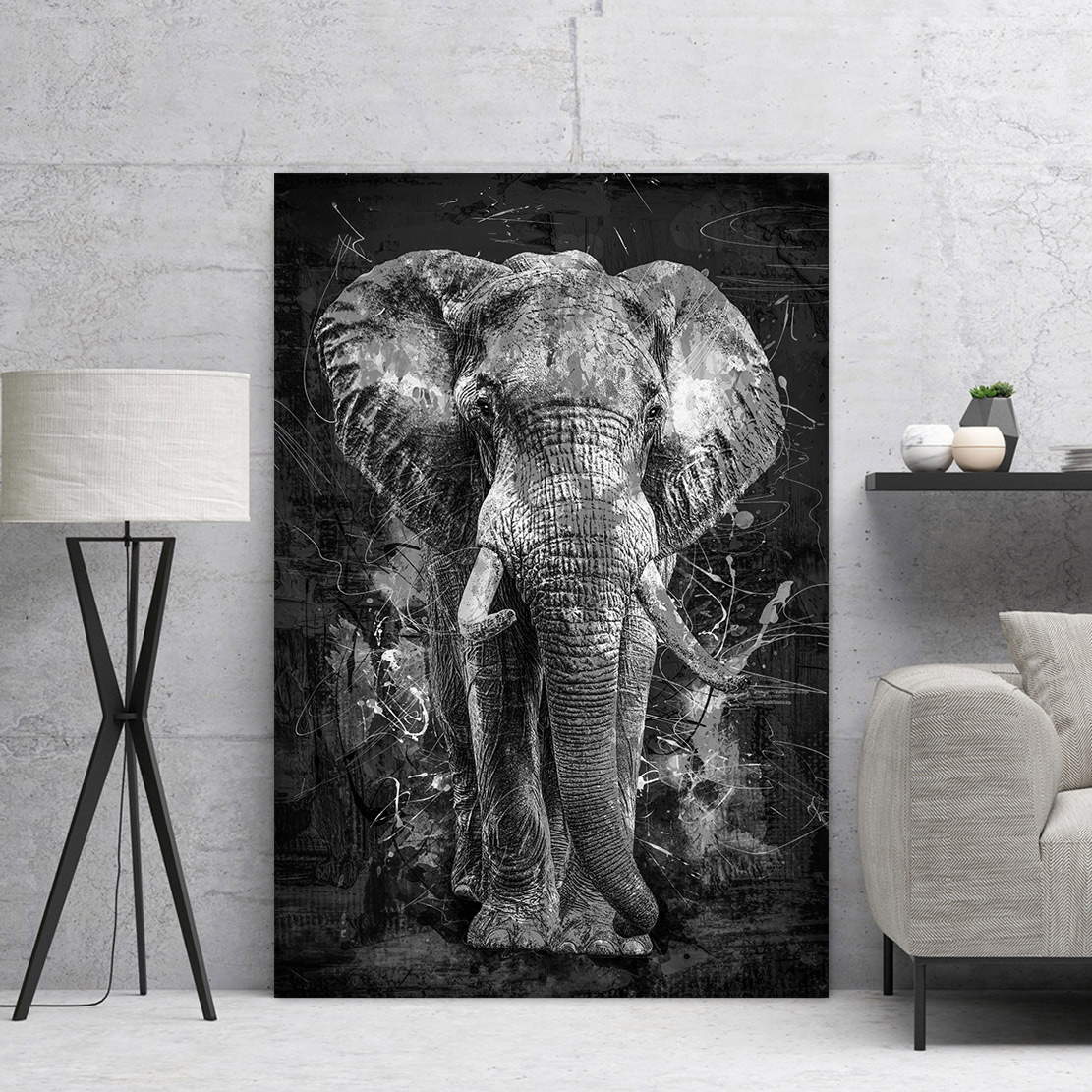 Wandbild Leinwandbild Elefant Abstrakt Black and White