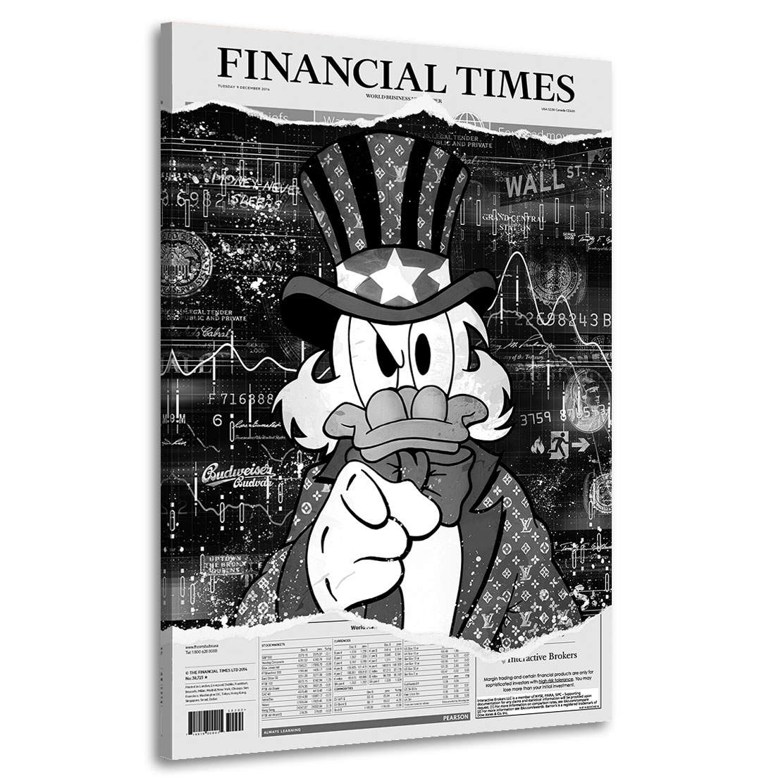 Leinwandbild Dagobert Financial Times Black Pop Art Style
