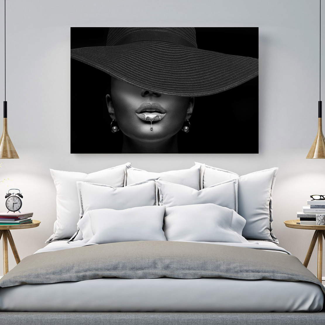 Wandbild Leinwandbild Erotische Lippen Black and White