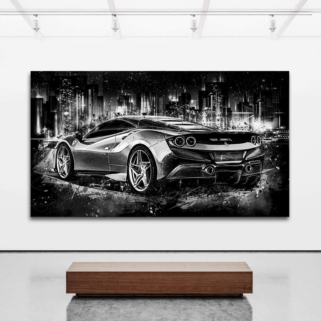 Auto Leinwandbild Ferrari F8 Black and White