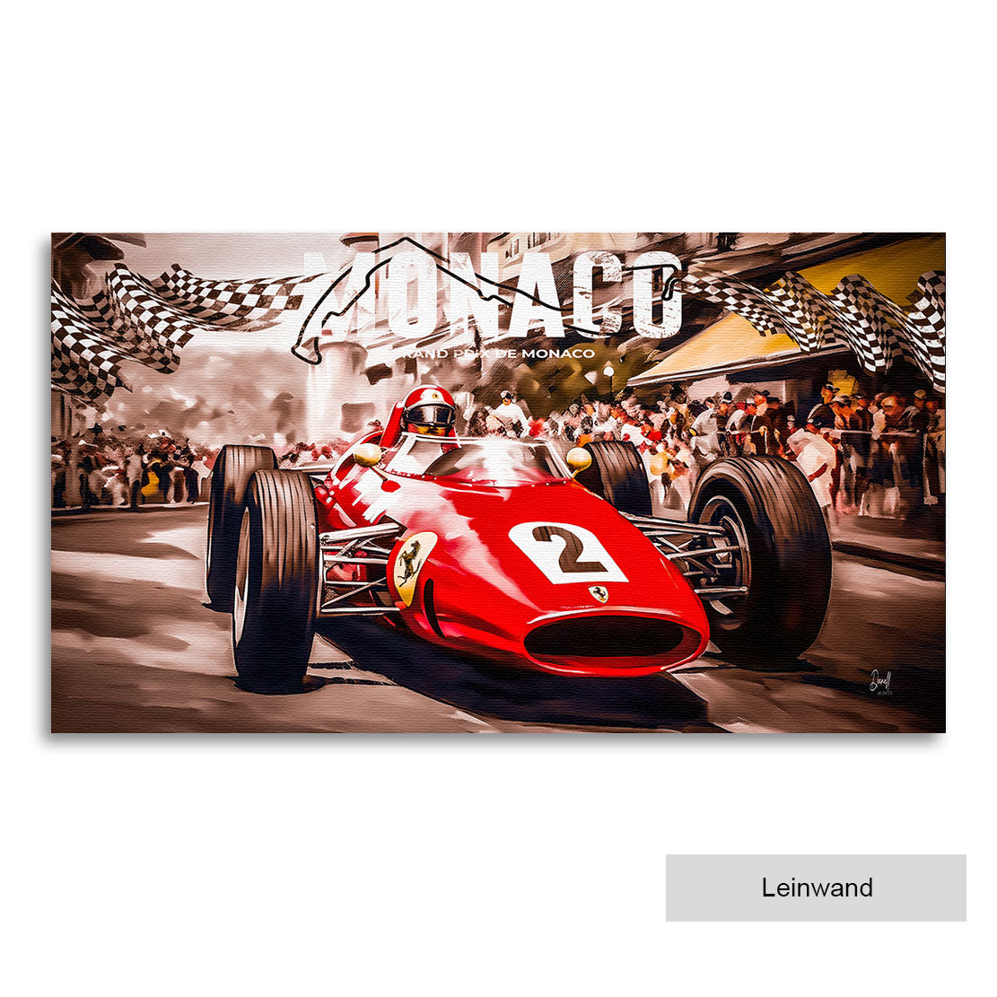 Auto Leinwandbild Ferrari Monaco Grand Prix Vintage Style