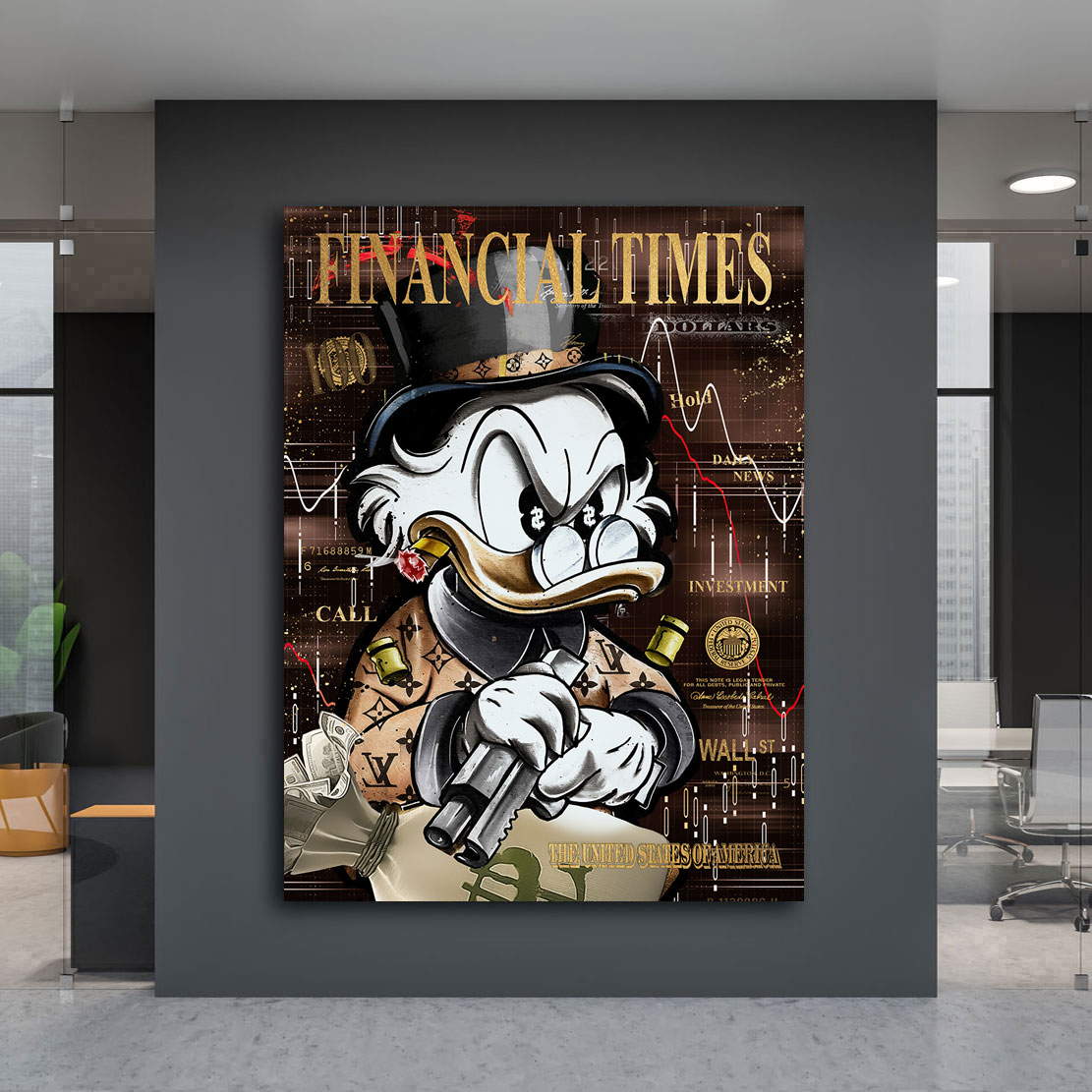 Blattgold Wandbild Dagobert Financial Times Retro Pop Art